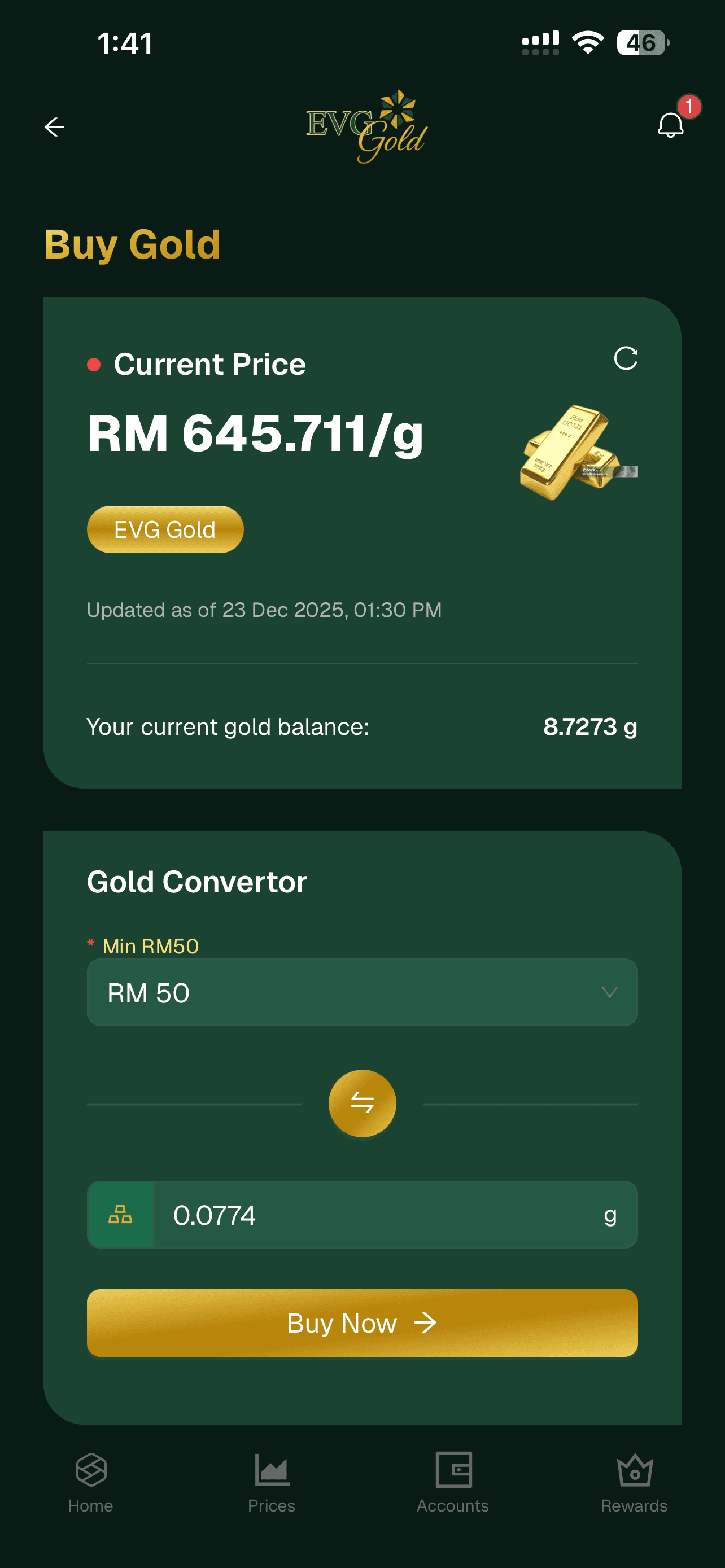 EVG Gold app step preview