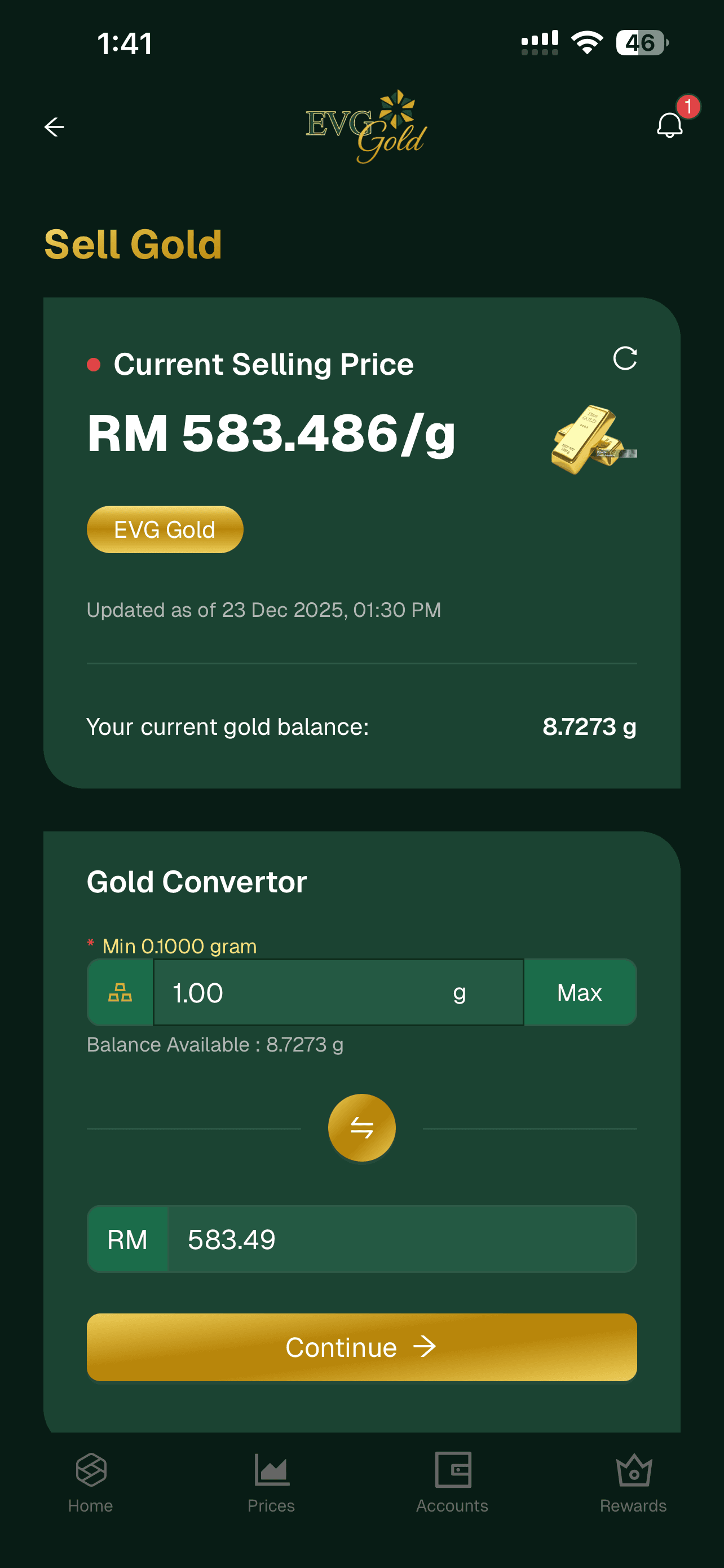 EVG Gold app step preview