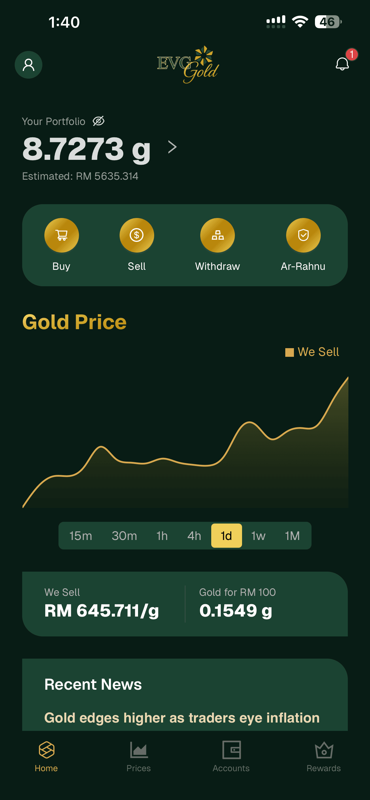 EVG Gold app preview